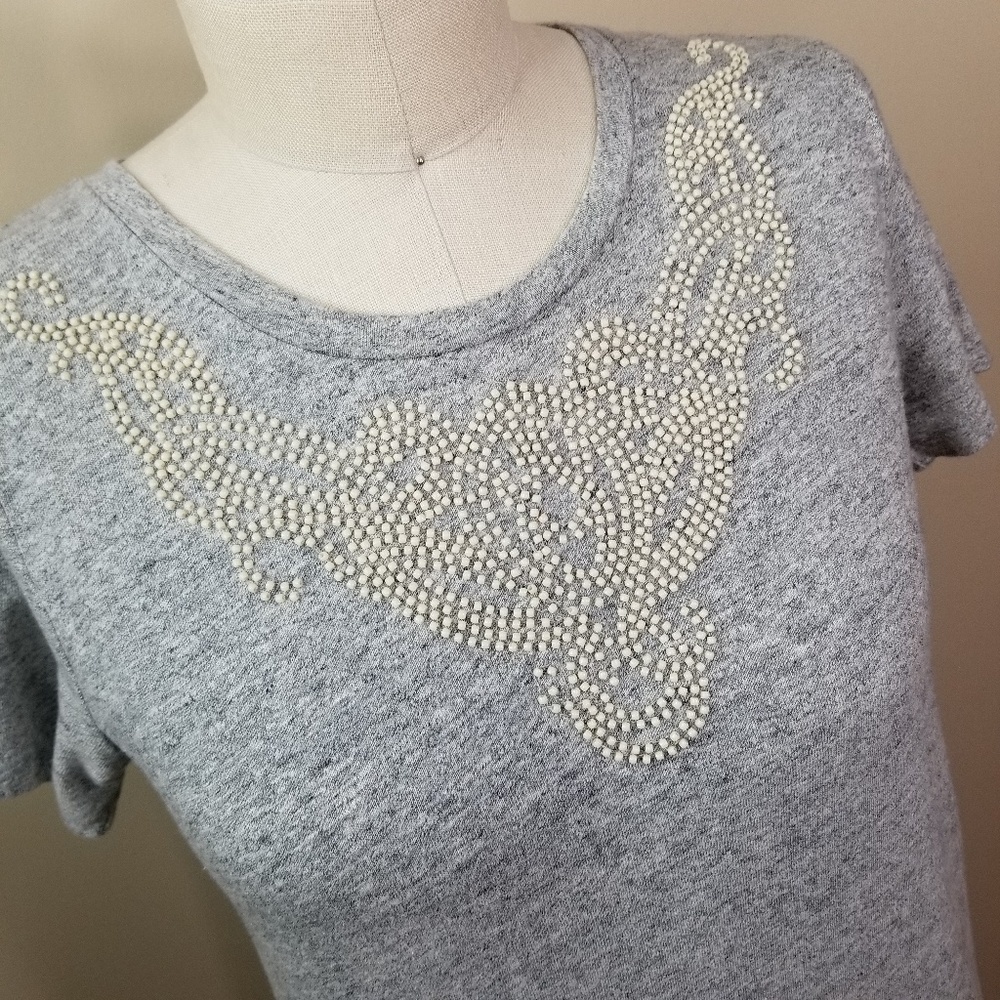 J Crew Factory Beaded T Shirt Grey